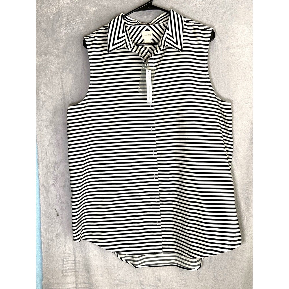 Chicos Black & White Striped Sleeveless  Top Women's Size 3 (XL) NWT